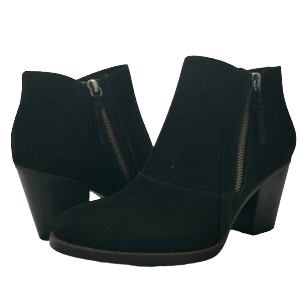 Baretraps CACIE Black Almond Toe Zip Block Heel Booties 6.5M Women's Ankle Boots